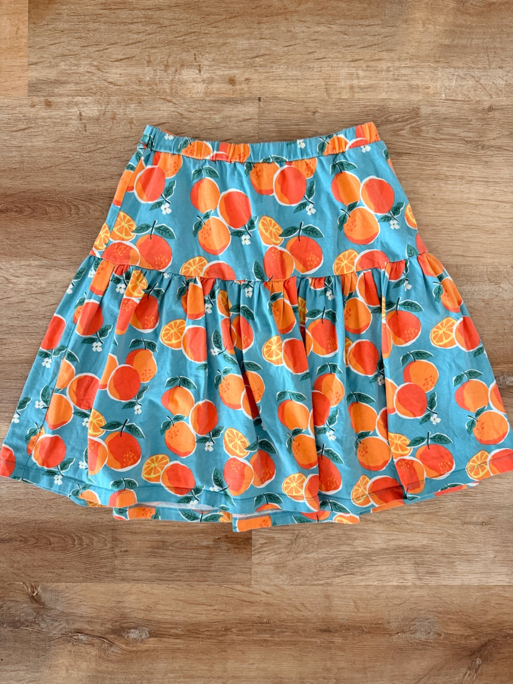 Mini Boden Teal Skirt with Orange Fruit Print